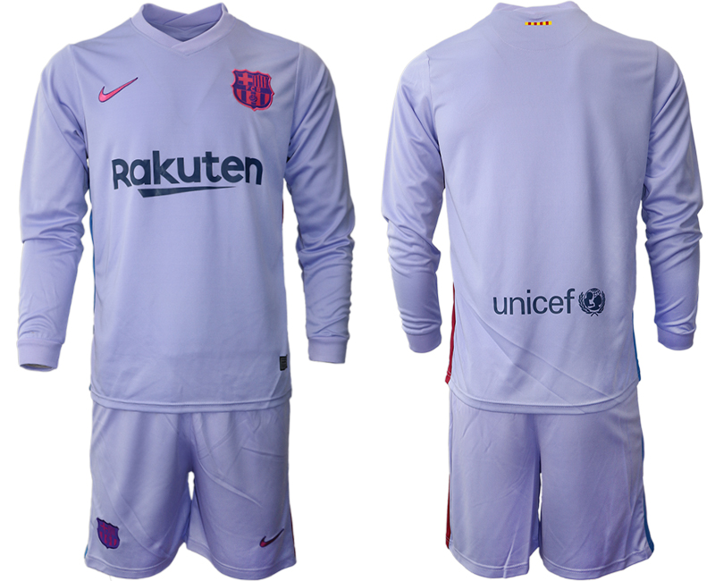 Men 2021-2022 Club Barcelona Second away purple Long Sleeve blank Soccer Jersey